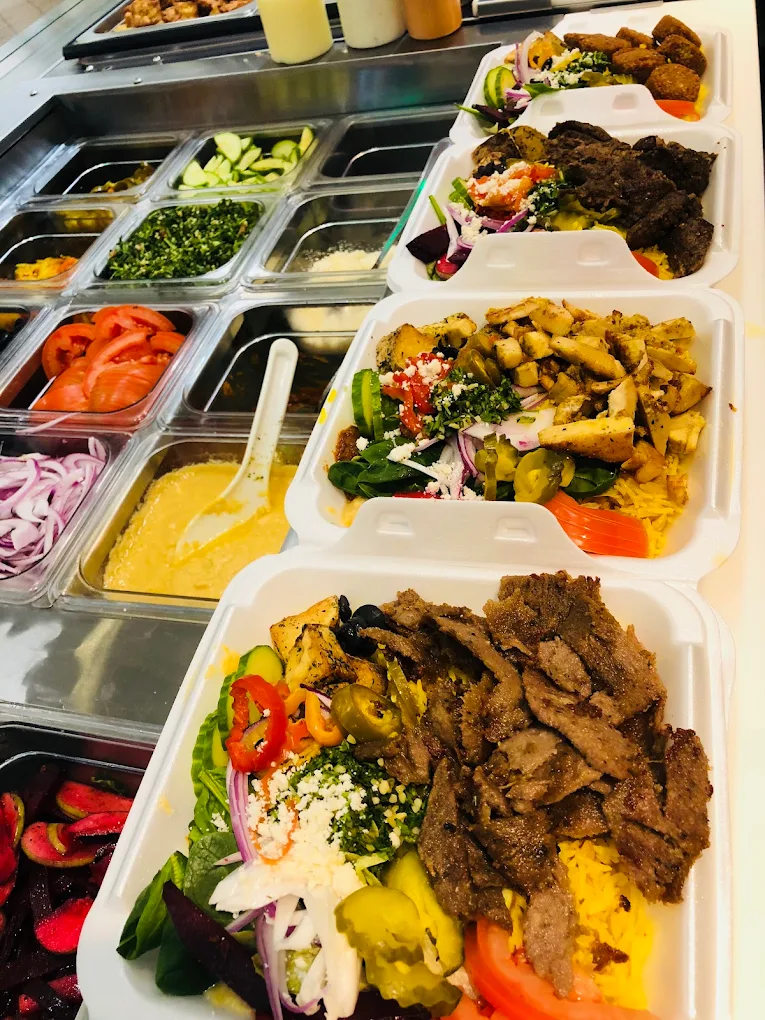 Chicken shawarma plate with rice and salad at Shawarma Xpress near Portage Avenue, Winnipeg