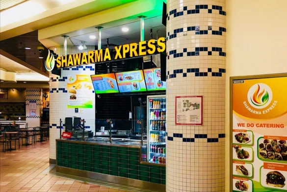 Shawarma Xpress halal shawarma counter at 333 St. Mary Avenue in downtown Winnipeg