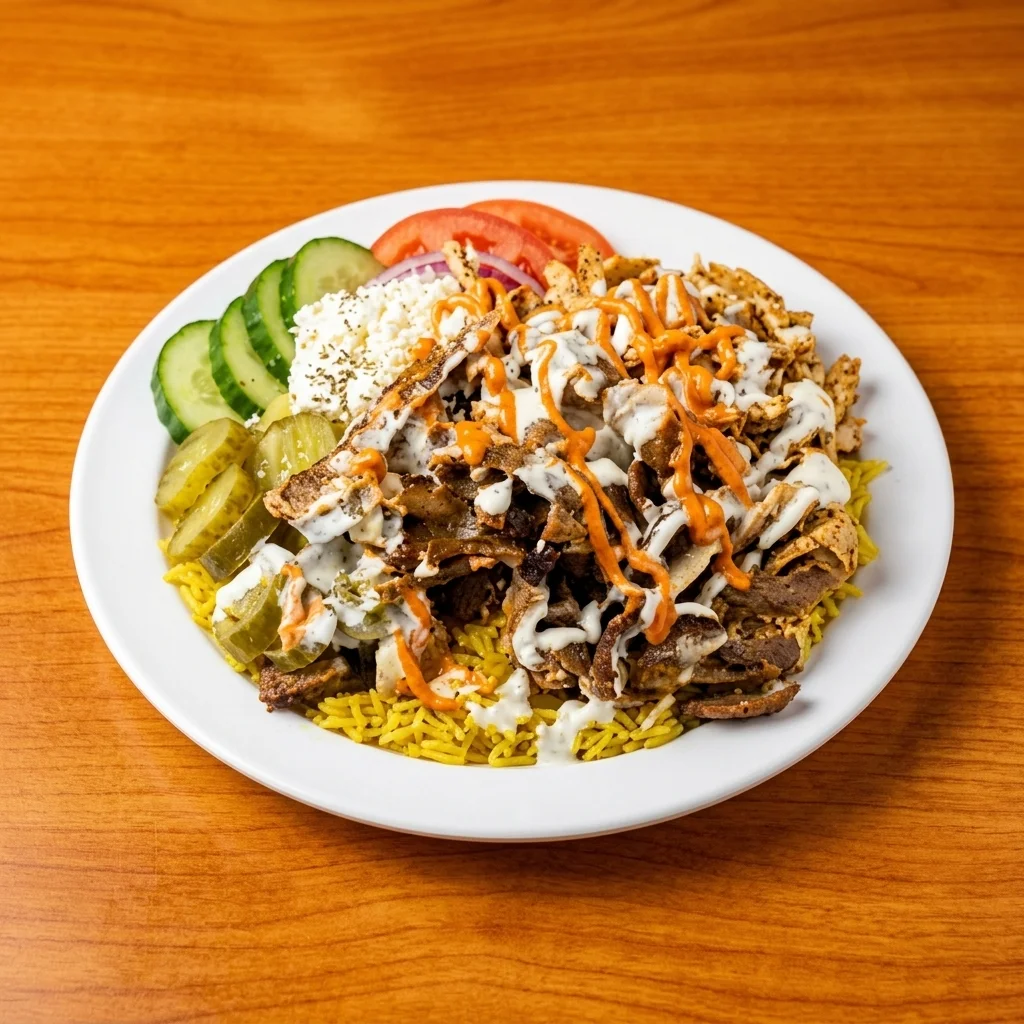 Two meat and one veg halal shawarma and donair platter at Shawarma Xpress, downtown Winnipeg