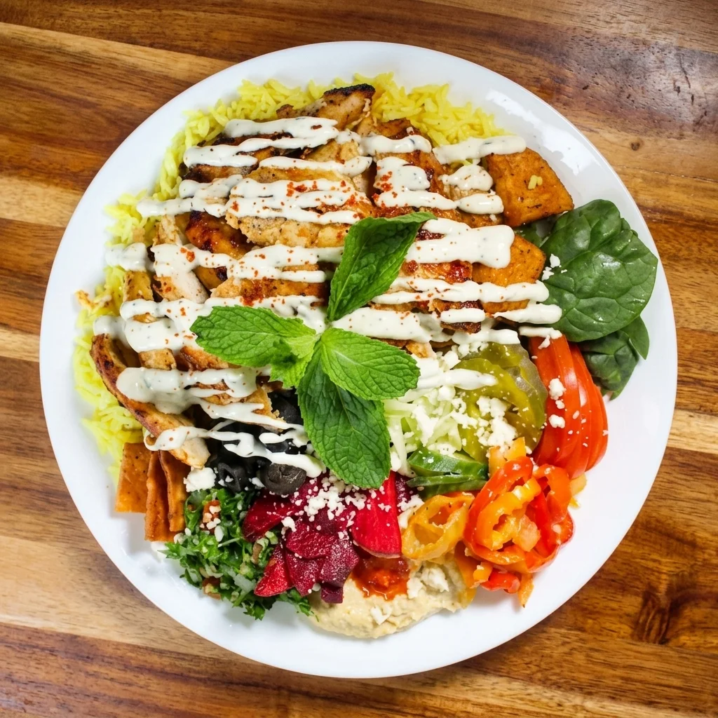 Chicken shawarma plate with rice, salad and garlic sauce at Shawarma Xpress, Winnipeg